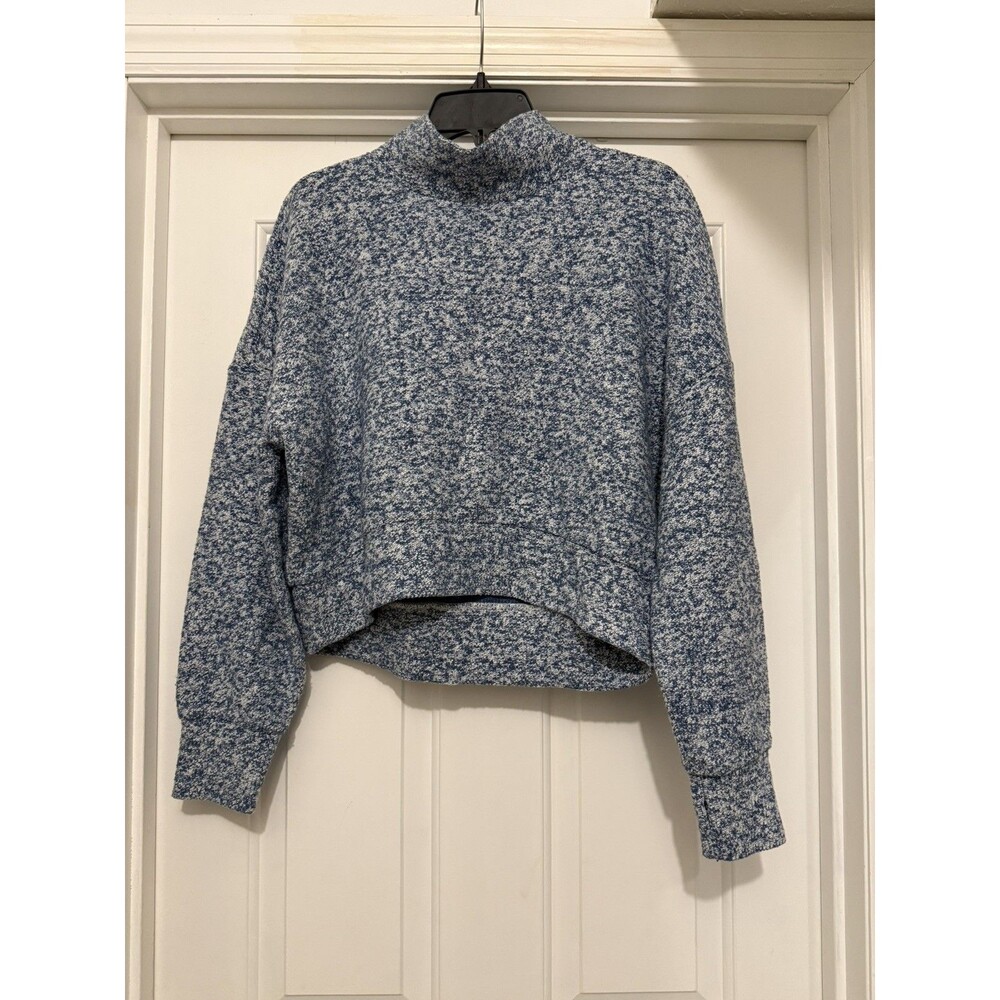 AERIE Offline Small Burst a Move Mock Neck Oversized Sweater Speckled Blue